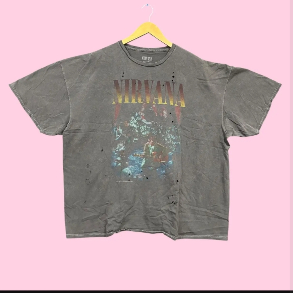Nirvana Band Tee x Urban Outfitterw Gray Distressed One Size 100% Cotton